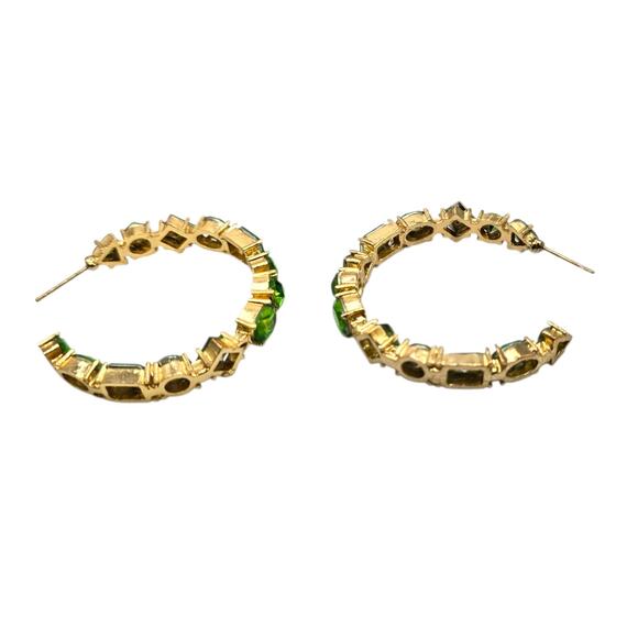 Pierced Earrings Hoop Green Rhinestones Inside Out Gold Tone Drop SKU 2770 - Picture 6 of 6
